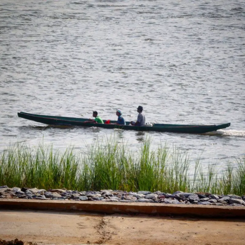 Rowing along the Mekong River.