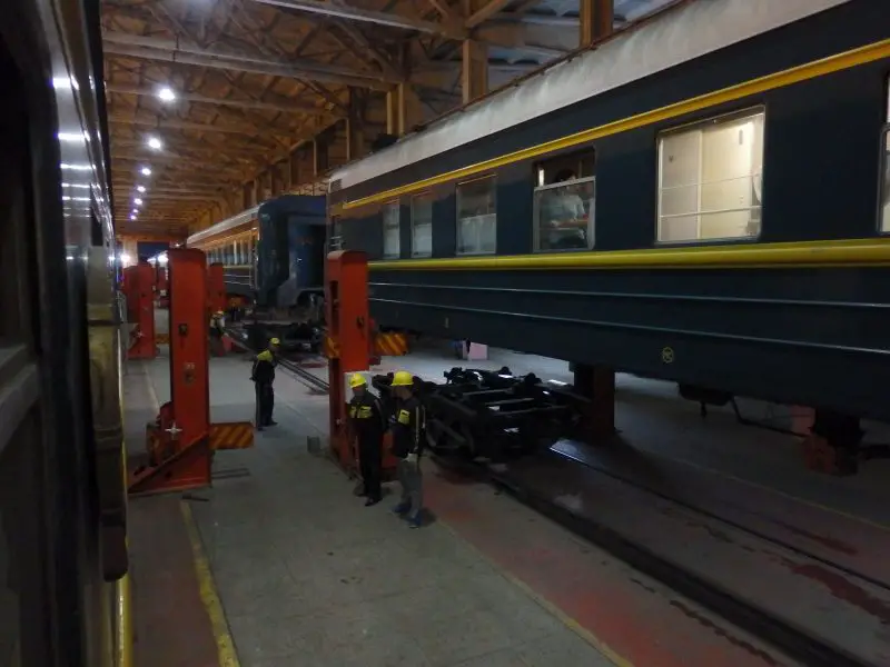 Changing of wheel gauge on the Trans-Siberian/ Trans-Mongolian Railway.