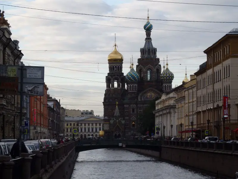 Church of the Saviour on Spilled Blood, as viewed from Nevsky Prospekt. St Petersburg, Russia.