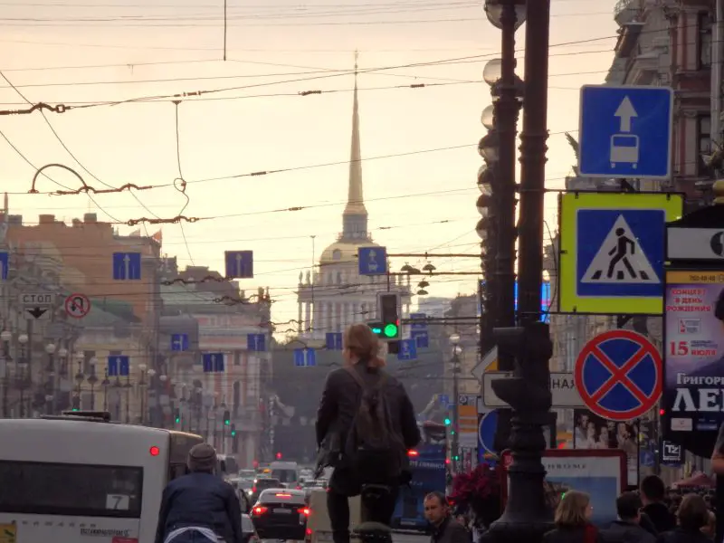 Another shot down Nevsky Prospekt, with the Admiralty Building at the western end of the avenue.