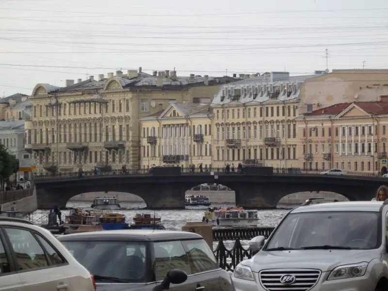 Houses along canals in Saint Petersburg, Russia.