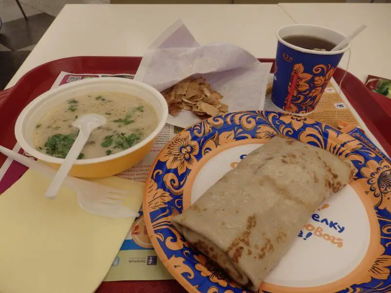 Russian crepes, or blini, at Teremok. Moscow, Russia.