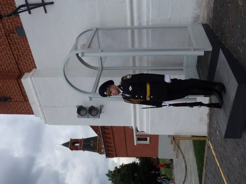 Guard outside the Spasskaya Tower. Red Square, Moscow.