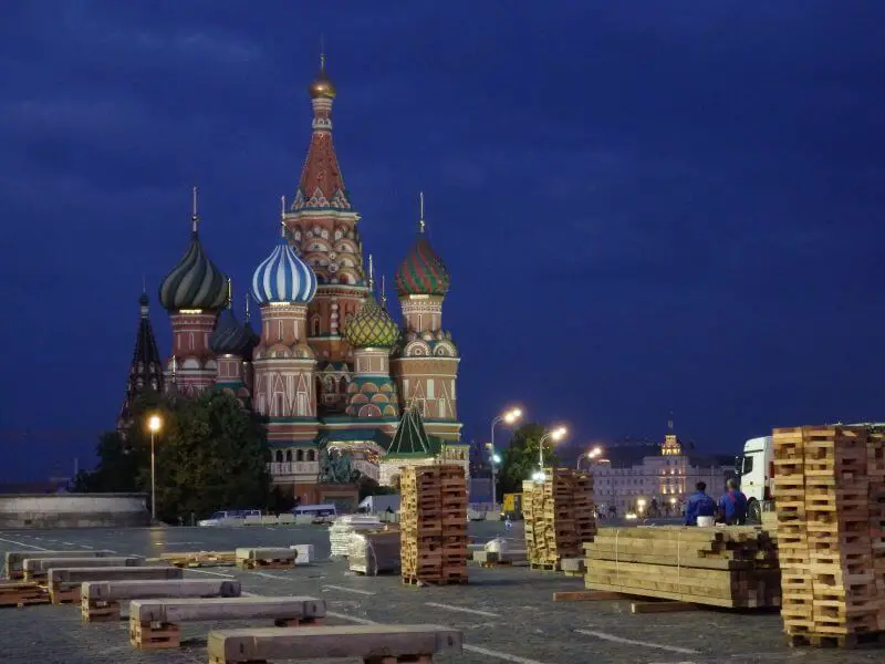 Red Square/ St Basil's Cathedral, with the packing up almost done. Moscow, Russia.