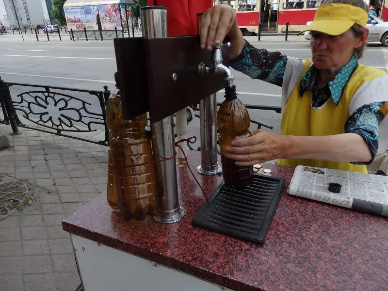 Kvass at a roadside stall. Yekaterinburg, Russia.