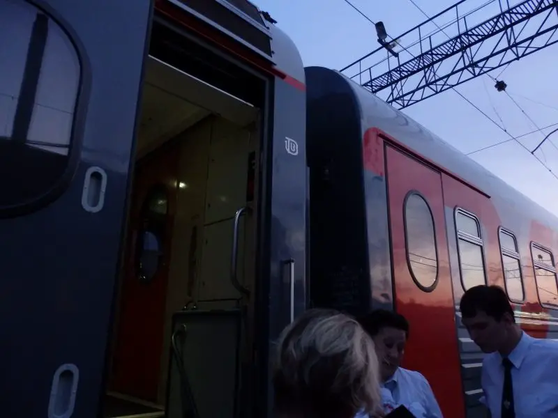 Boarding the train towards St Petersburg.