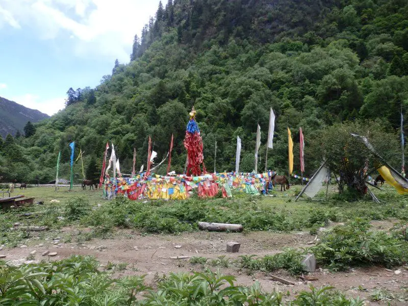 Ritual grounds at Lower Yubeng village. Meili Snow Mountain Range (Meili Xue Shan), Deqin. Yunnan, China.