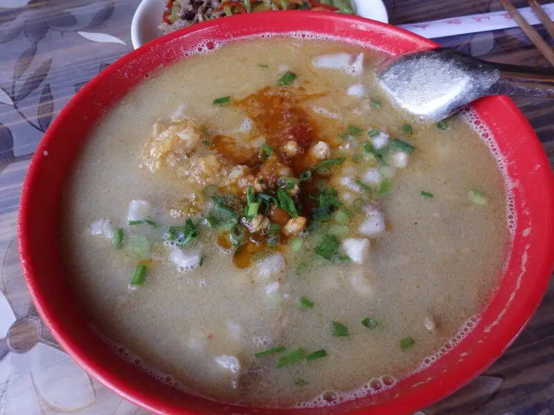 Exotic porridge at our favourite restaurant in Shangrila/ Shangri-la/ Zhongdian. Yunnan, China.