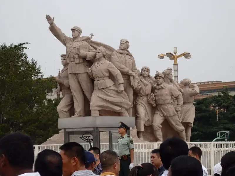 Huge scuplture of workers near Mao's Mausoleum, Beijing, China