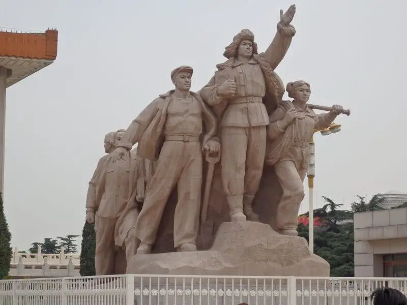Huge scuplture of workers near Mao's Mausoleum, Beijing, China