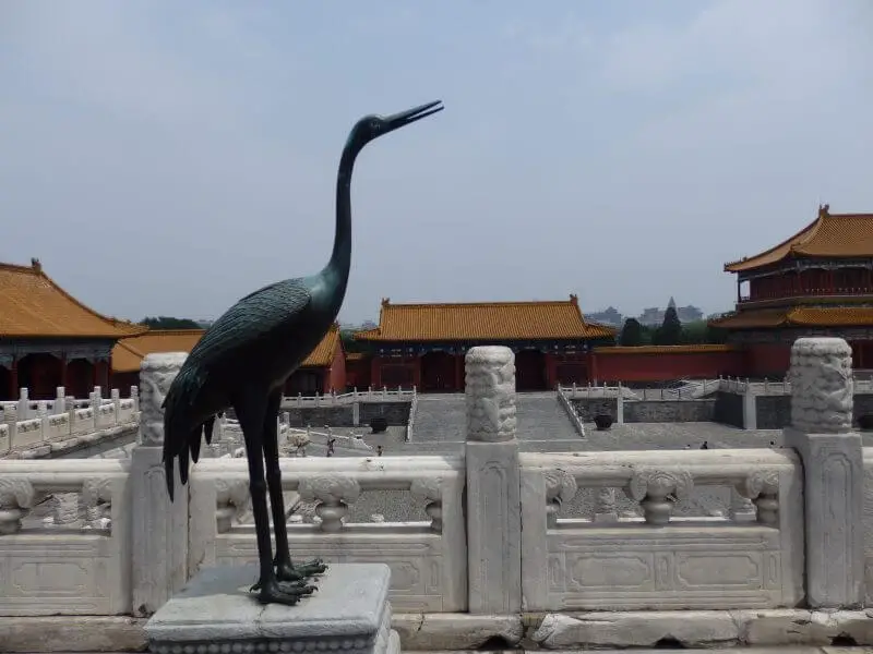 Crane sculpture in front of the Hall of Supreme Harmony, Forbidden CIty, Beijing, China.