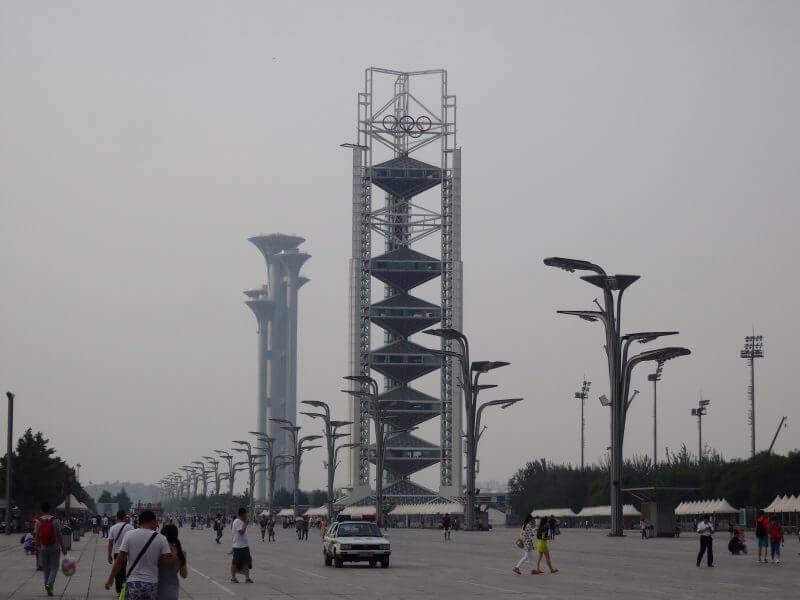 Ling Long Pagoda and the Olympic Park Observation Tower, Olympic Park/ Olympic Green, Beijing, China.