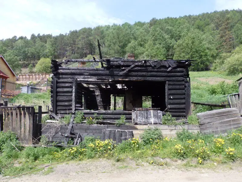 Burnt house at Listvyanka. Lake Baikal, Siberia.