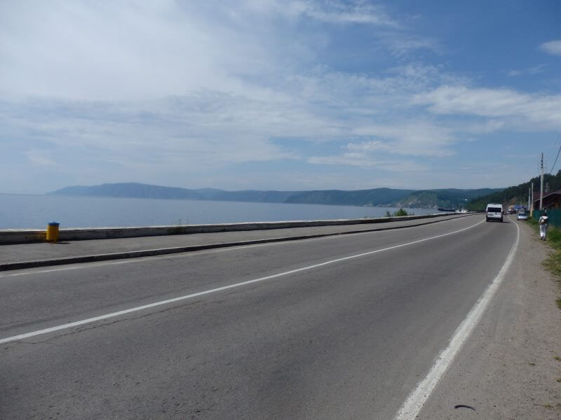 Coastal road at Listvyanka, along Lake Baikal. Siberia, Russia.