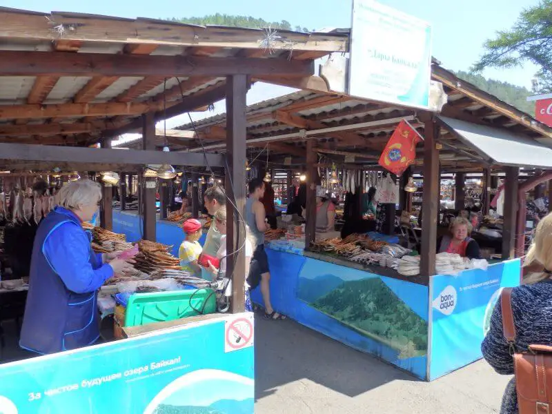 Fish market at Listvyanka. Lake Baikal, Siberia, Russia.