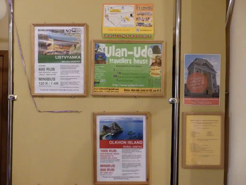 Other activities/ accommodation available for booking at the hostel. Baikaler, Irkutsk, Siberia, Russia.