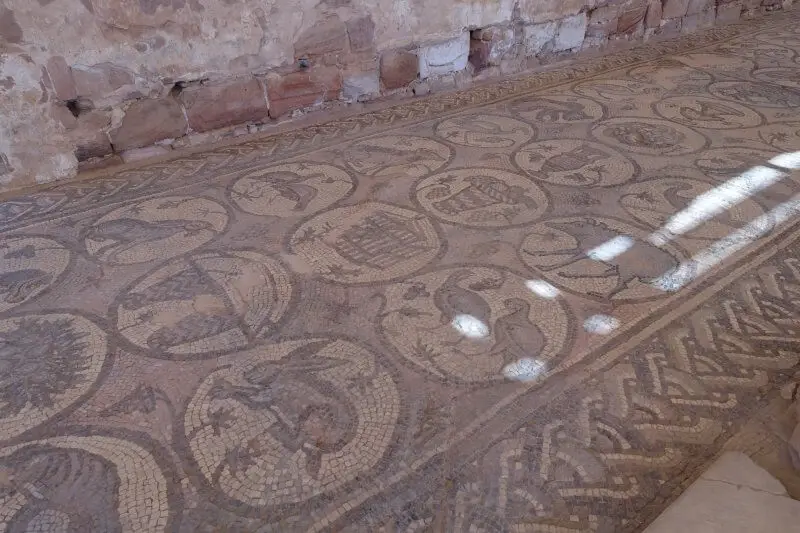 Mosaic floors in the Church. Petra, Jordan.
