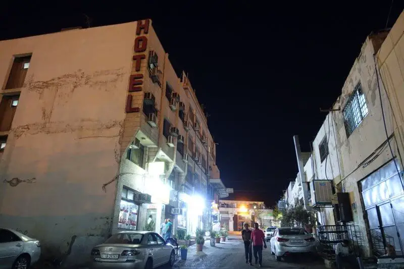 The row of budget hotels in Aqaba, close to downtown action.