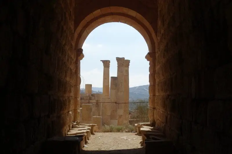 Peering out from one of the corridors. Jerash, Jordan.