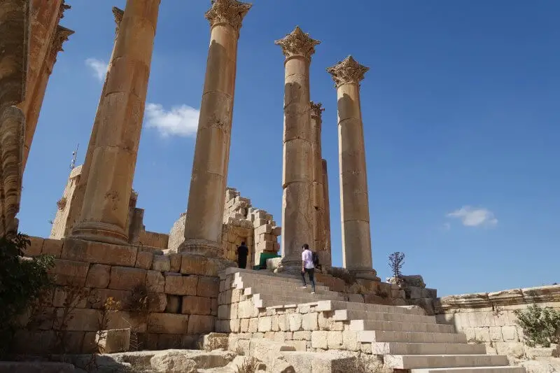 Climbing the stairs to the Temple of Artemis. Jerash, Jordan.