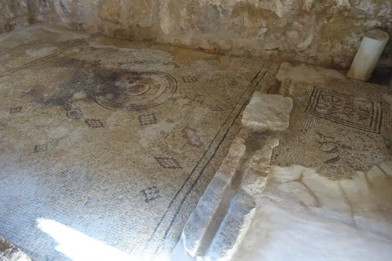 Mosaic work and water channels. Ajloun Castle, Jordan.