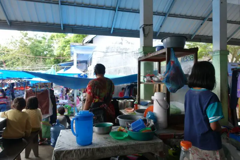 Cooked food stalls in the market. Ambarita Traditional Market, Samosir, Lake Toba.