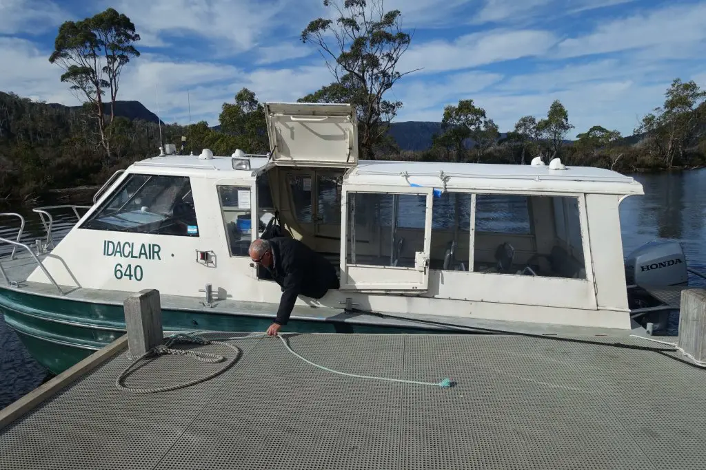 Ferry across Lake St Clair from Narcissus to Cynthia Bay.