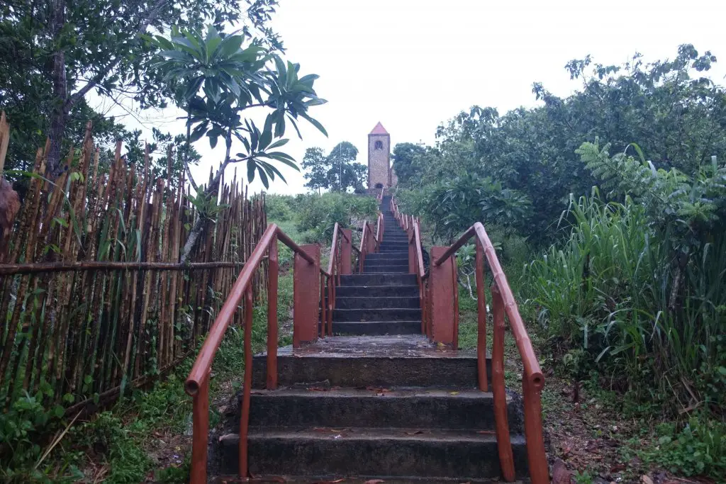 Long flight of stairs to the chapel. Malbato Chapel, Coron, Palawan. Busuanga Island.