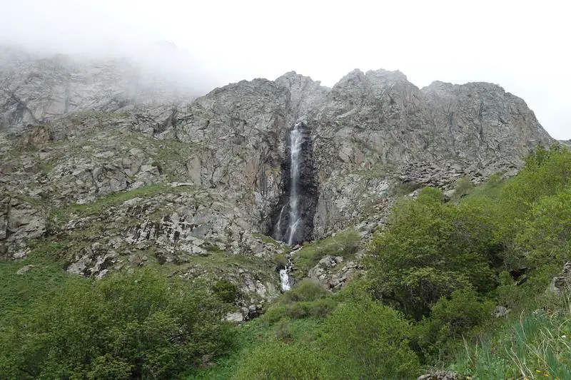 We went all the way to Ak Sai Waterfall, but I didn't take nicer pictures up close. So here's one somewhere close. Ala Archa National Park.