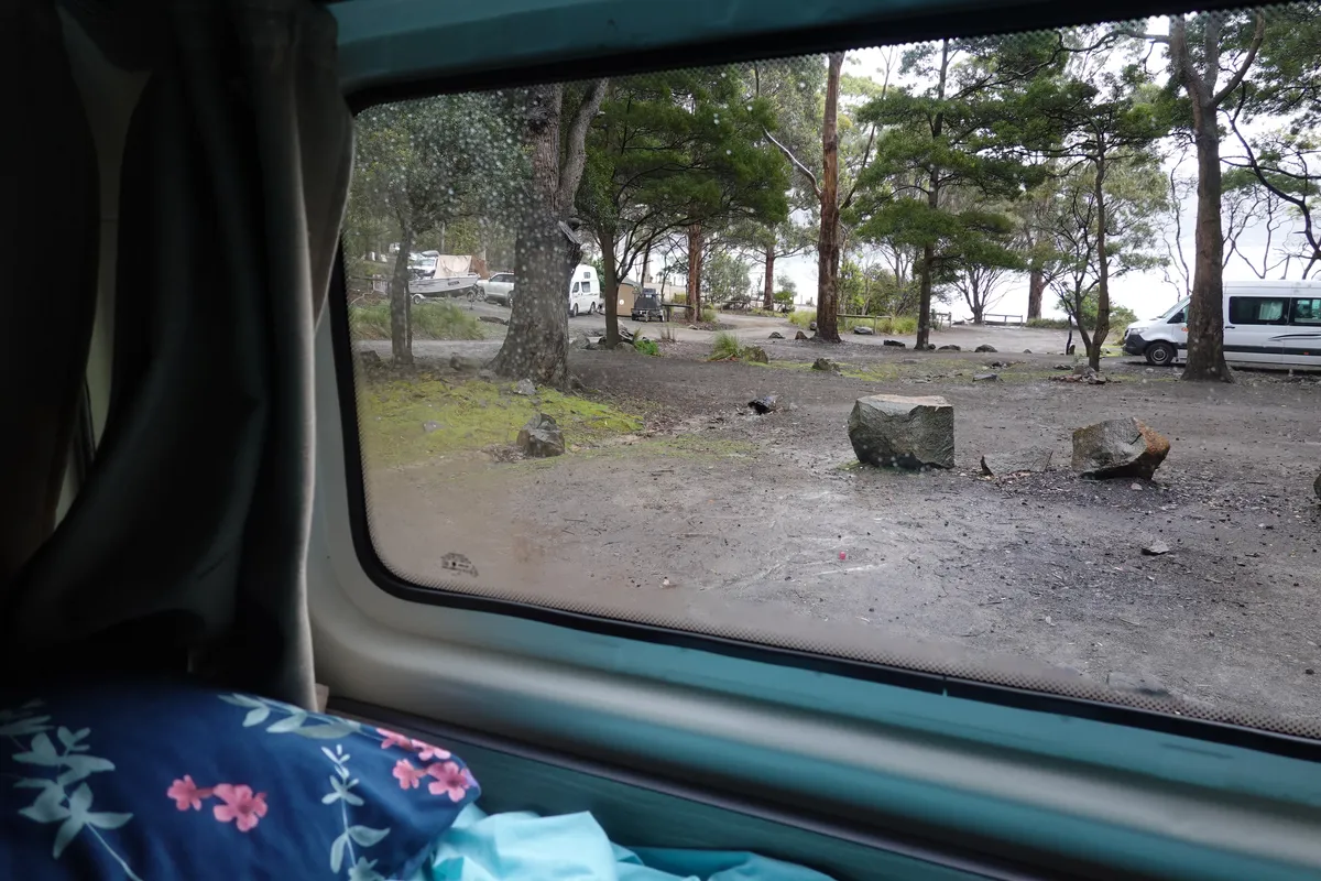 View of Mill Creek Campground (Fortescue Bay) from our campervan.